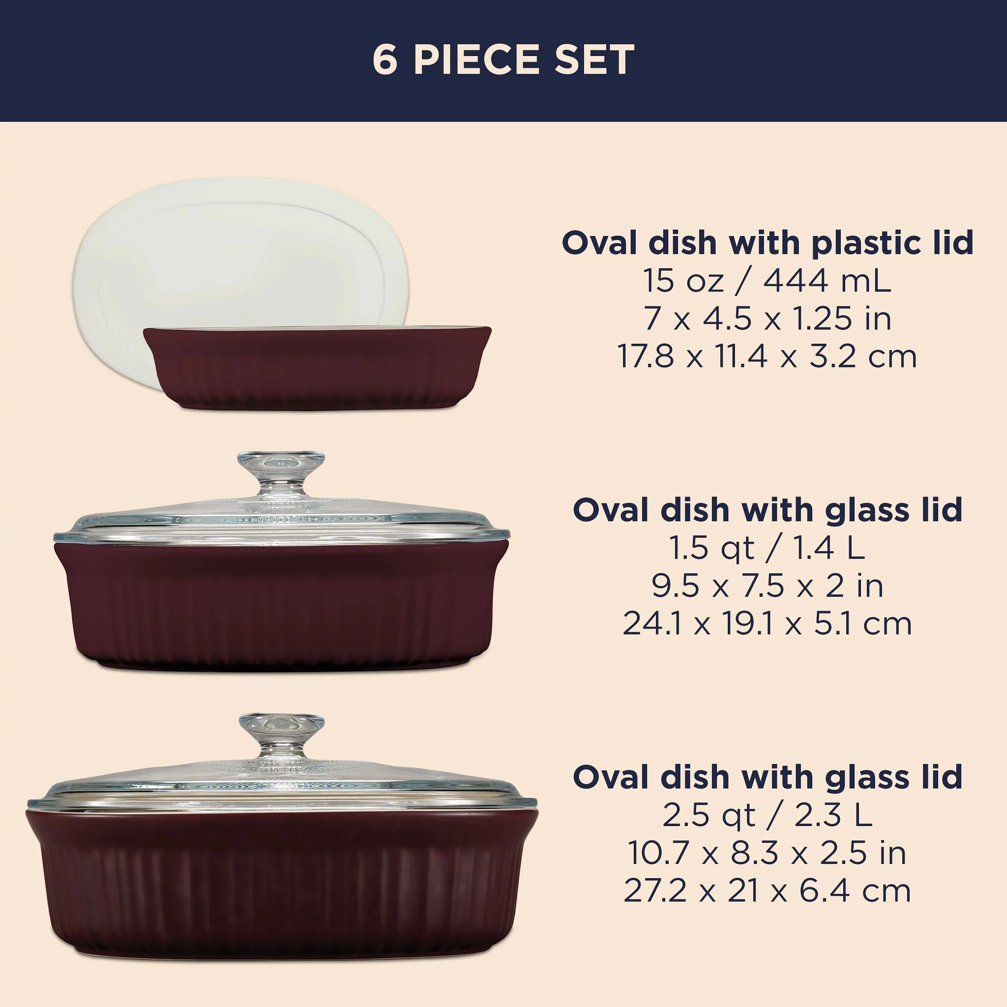 CorningWare® French Colors 6-piece Bakeware Set, Cabernet