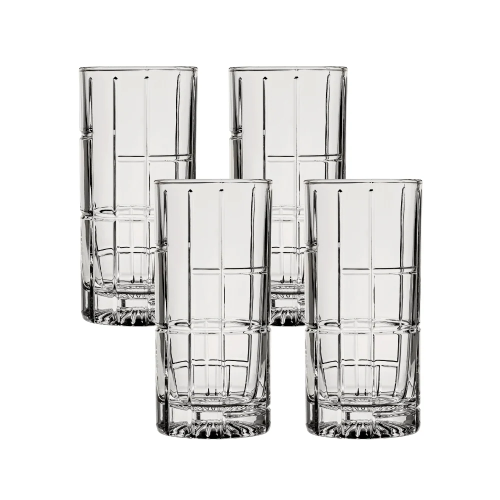 Ocean Glass Traze FTR Highball Glasses (4-Pieces), 12-ounce, Dishwasher Safe