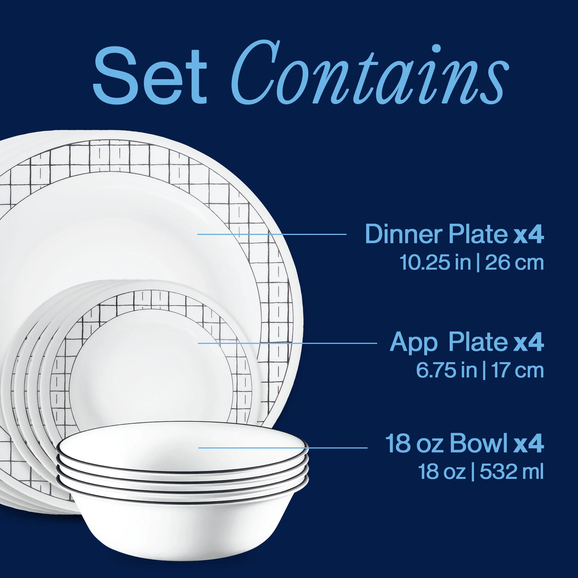 Corelle® Delicate Grid 12-piece Dinnerware Set, Service for 4