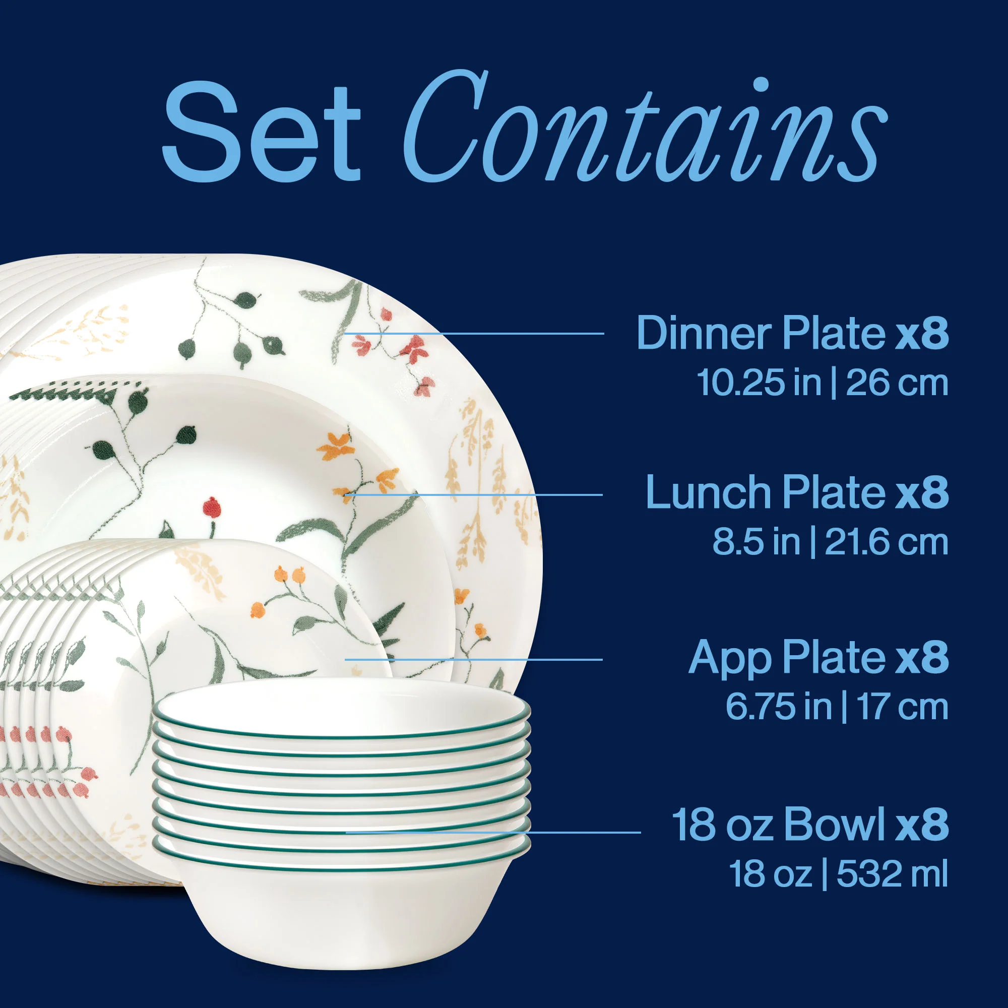 Corelle® Wildflower Scatter 32-piece Dinnerware Set, Service for 8