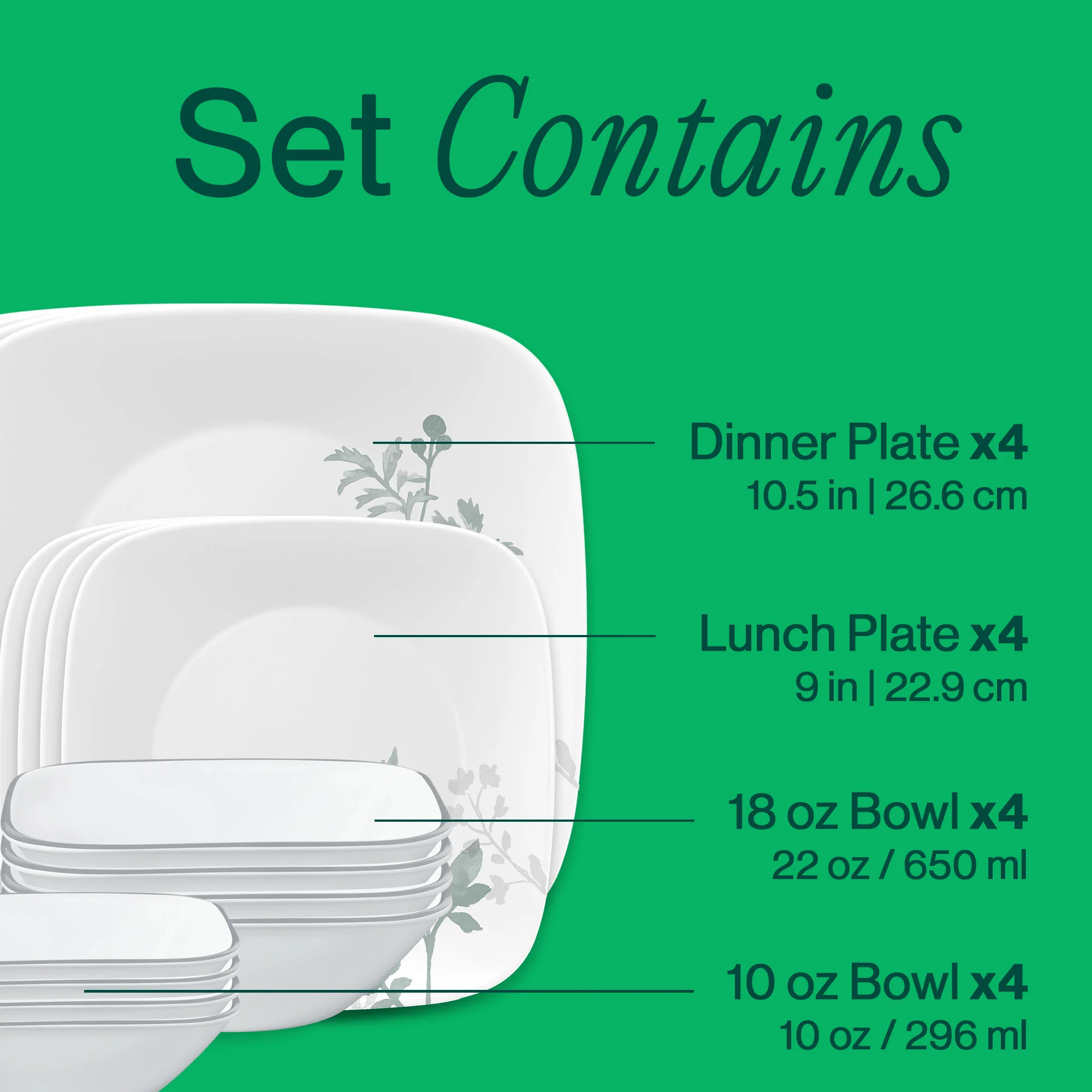 Corelle® Amalie Dinnerware Set – Service for 4 + Appetizer Plates