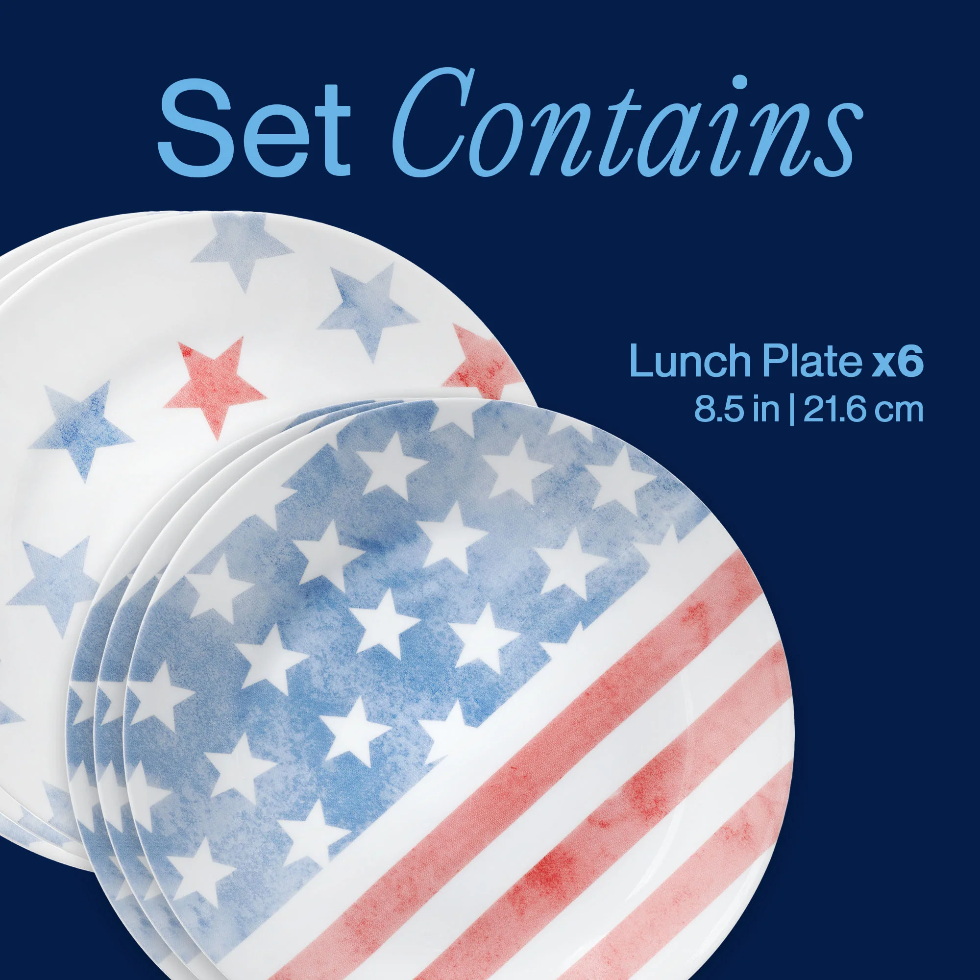 Corelle® Red, White, and Blue 8.5"午餐盘，6件装