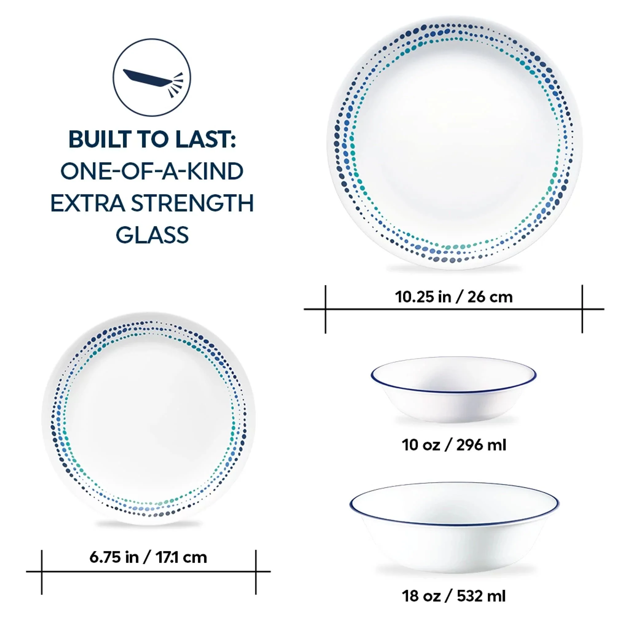 Corelle® Ocean Blues 16-piece Mugless Dinnerware Set, Service for 4