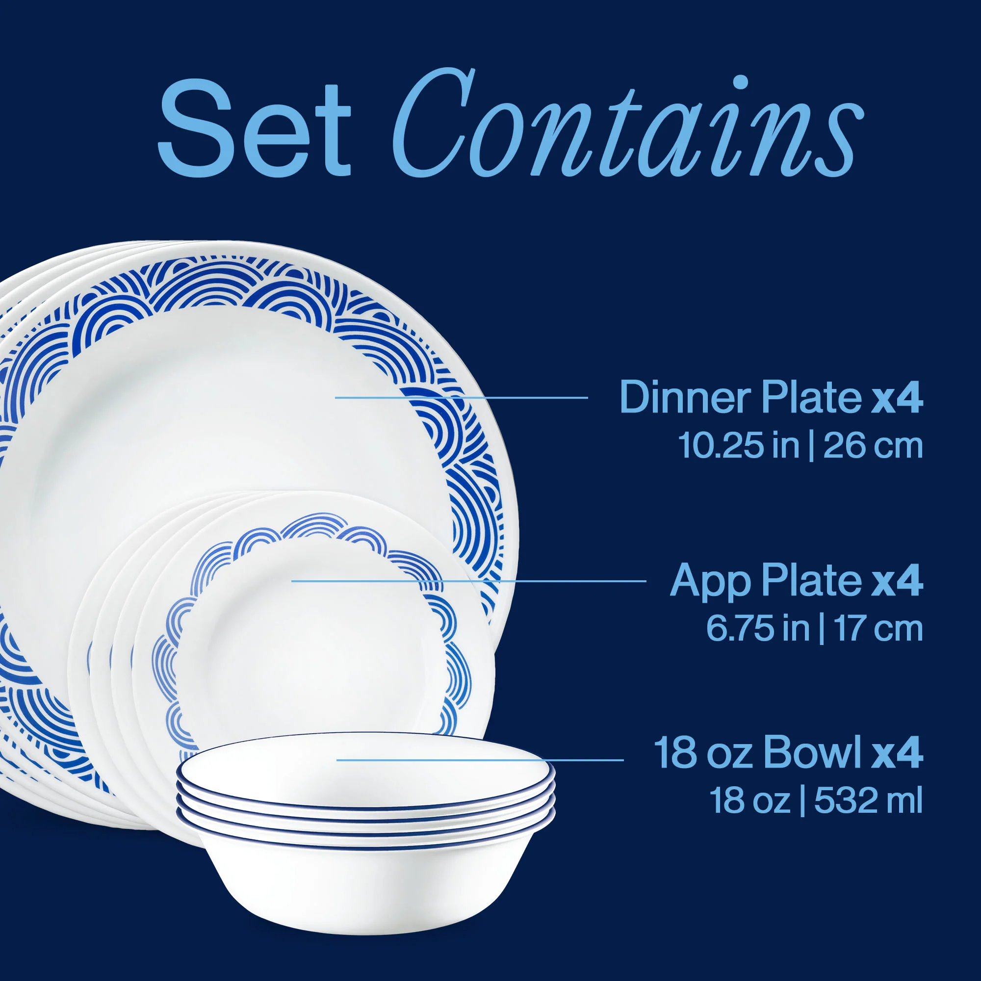 Corelle® Rolling Waves 12-piece Dinnerware Set, Service for 4