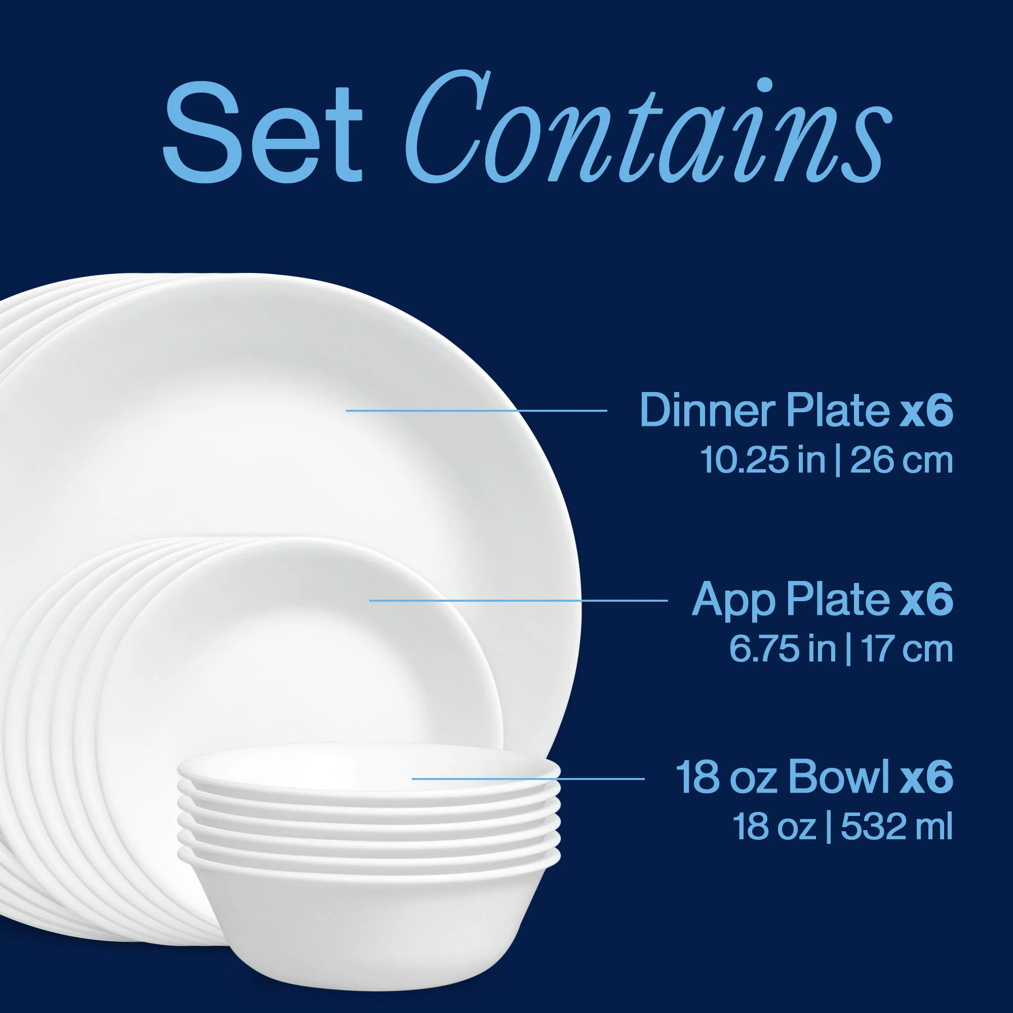 Corelle® Winter Frost White 18件套餐具套装，6人份