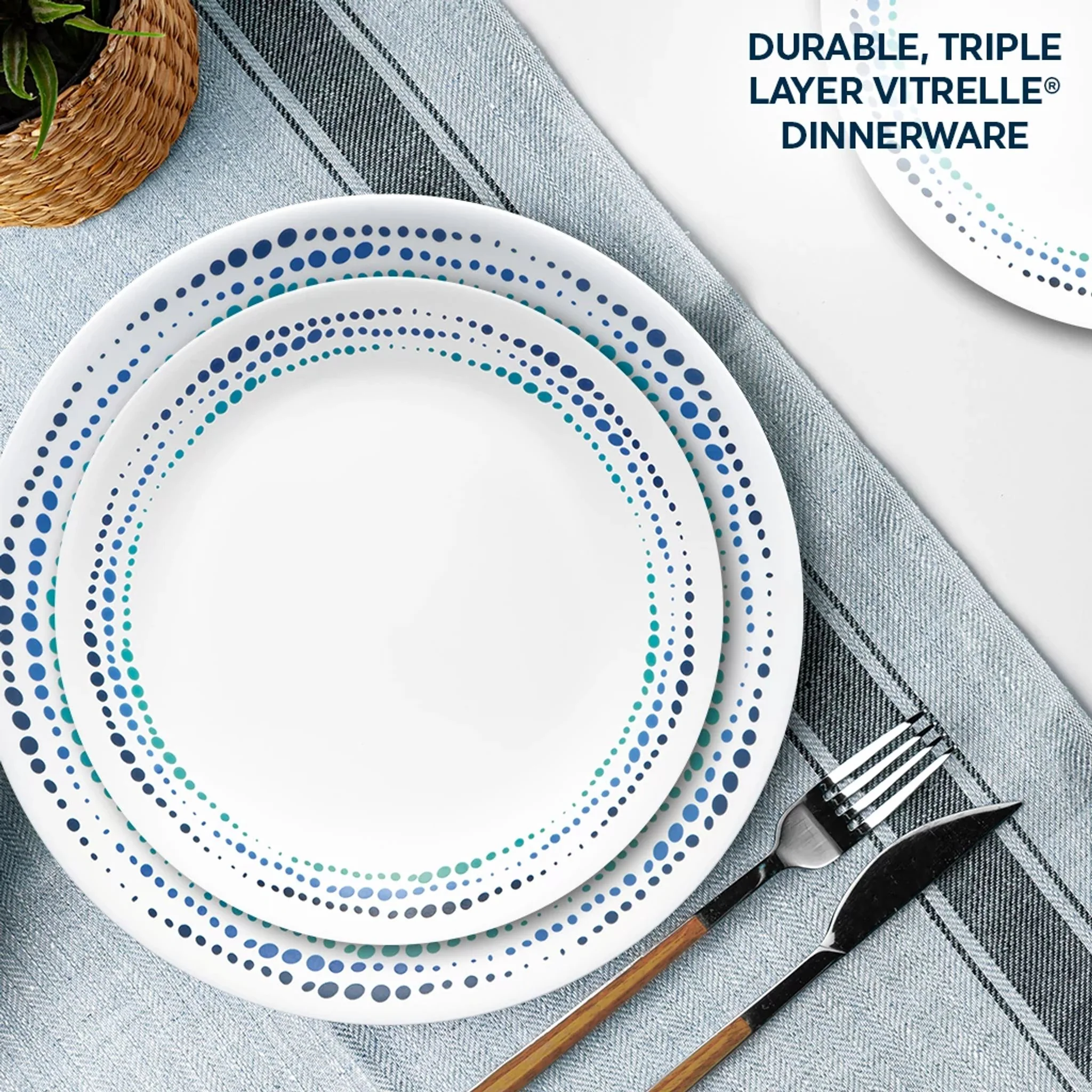 Corelle® Ocean Blues 16-piece Mugless Dinnerware Set, Service for 4
