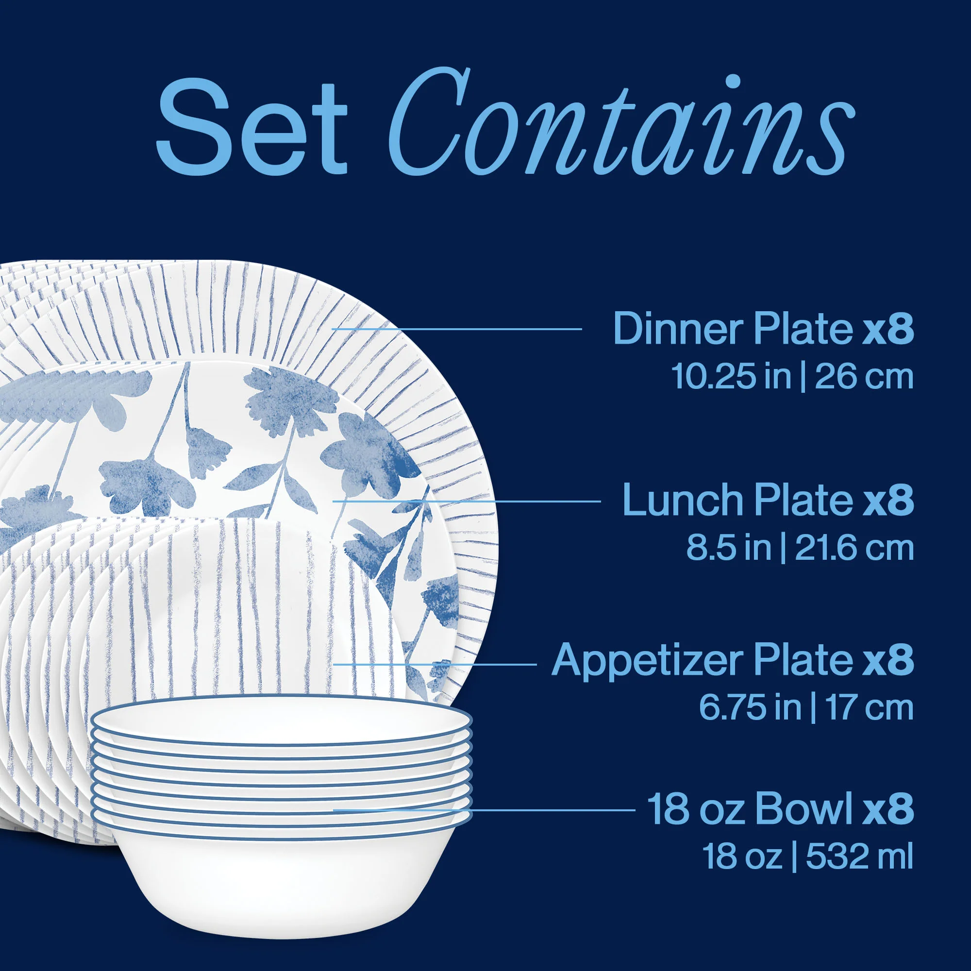 Corelle® Botanical Stripes 32-piece Dinnerware Set, Service for 8