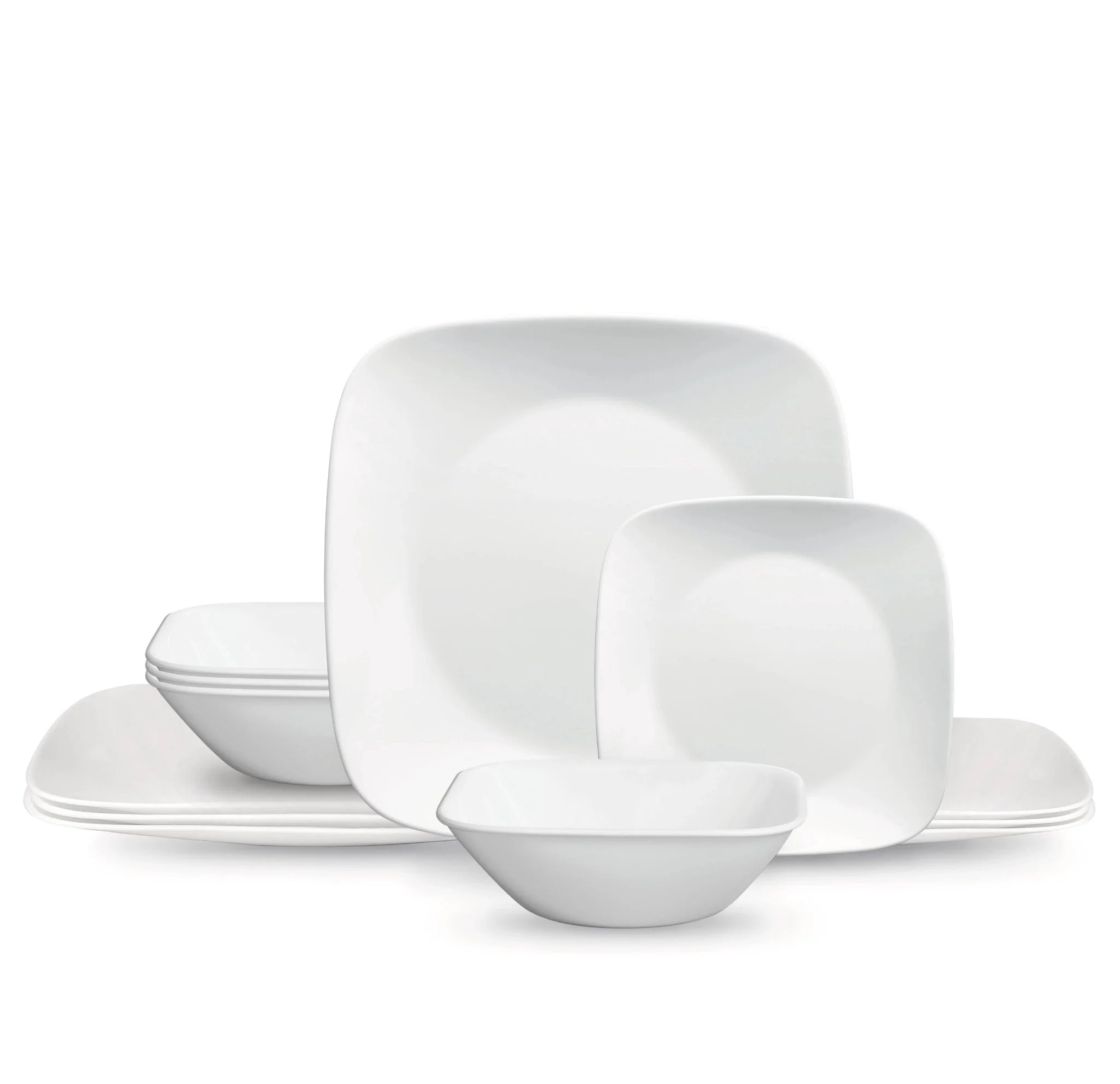 Corelle® Square™ Pure White 12件套餐具套装，含开胃菜盘，4人份