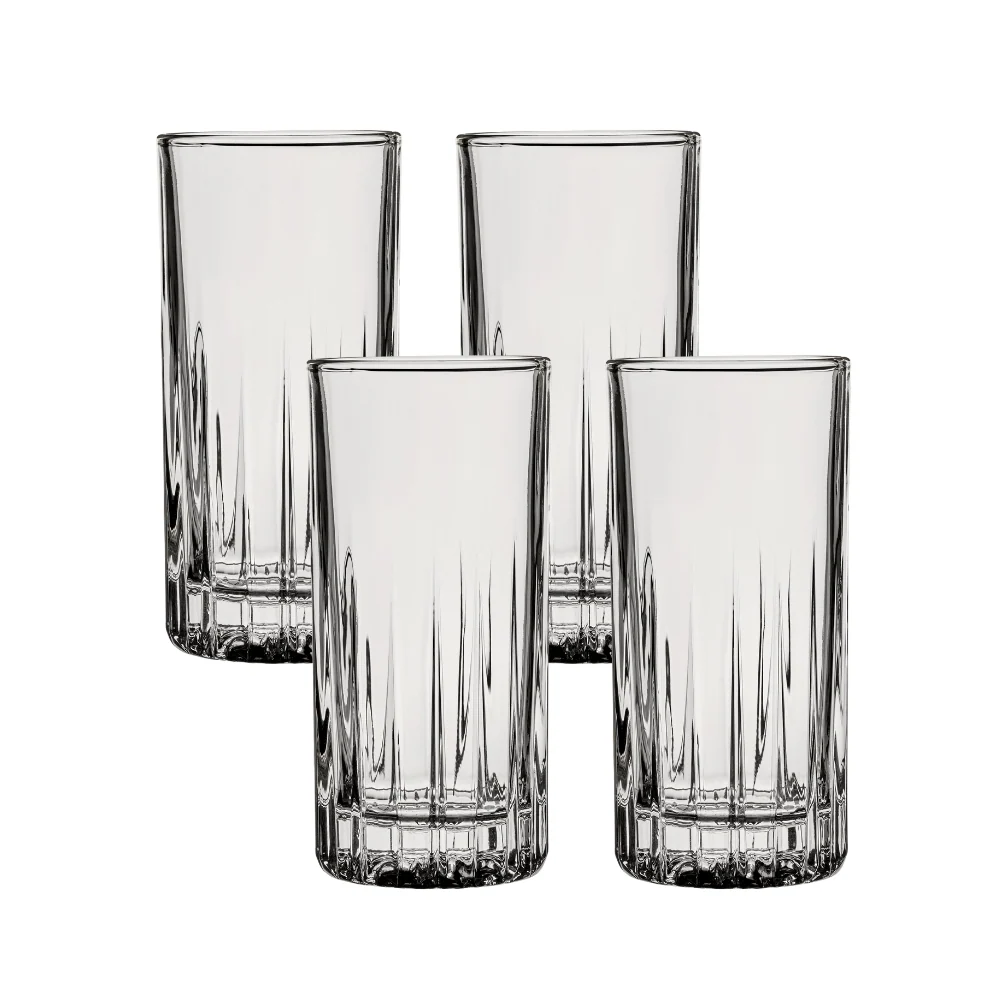 Ocean Glass Traze PRE Highball Glasses (4-Pieces), 12-ounce, Dishwasher Safe